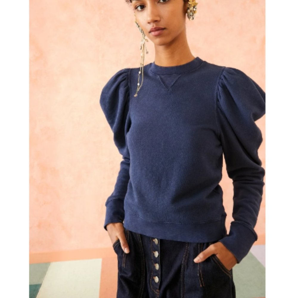 JOIE / L / Women's Velour Puff Sleeve Pullover Crewneck Waist Length Sweater